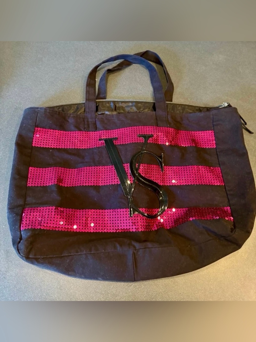 Victoria's Secret sequin tote bag with zipper closure, #sequinbag